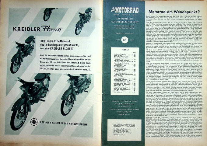 Inhaltsverzeichnis Motorrad 18/1960