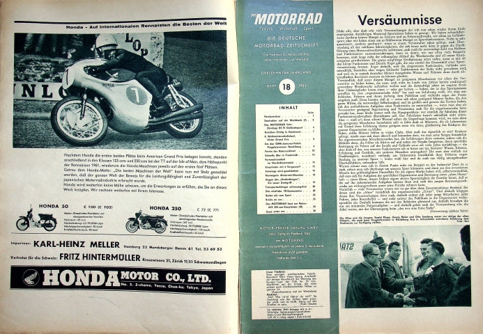 Inhaltsverzeichnis Motorrad 18/1961