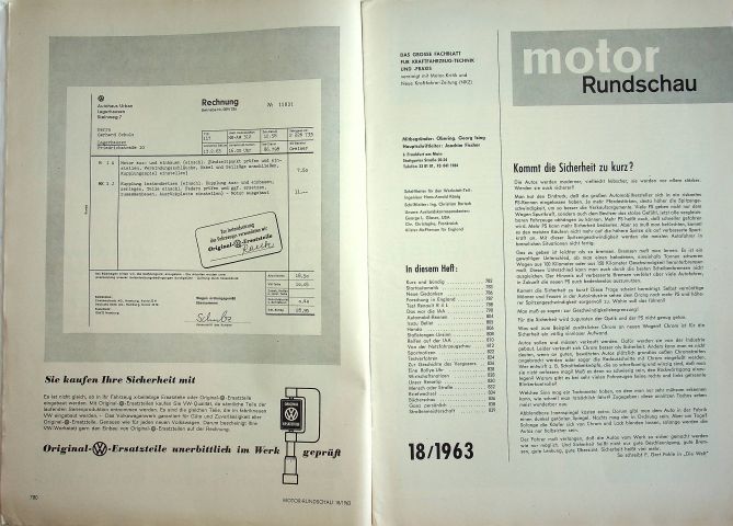 Inhaltsverzeichnis Motor Rundschau 18/1963