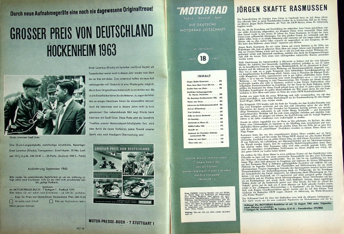 Inhaltsverzeichnis Motorrad 18/1963