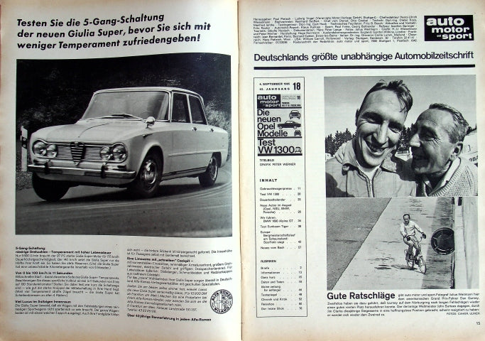 Inhaltsverzeichnis Auto Motor und Sport 18/1965