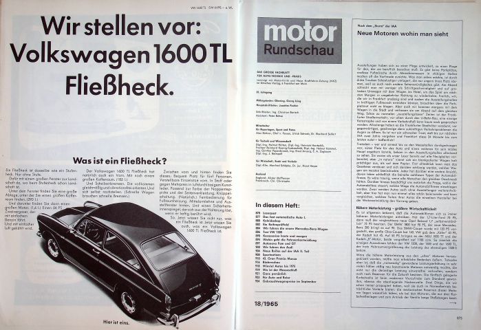 Inhaltsverzeichnis Motor Rundschau 18/1965