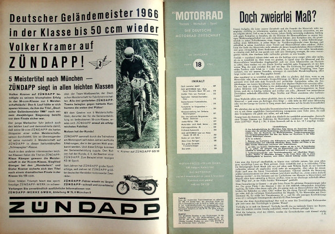 Inhaltsverzeichnis Motorrad 18/1966