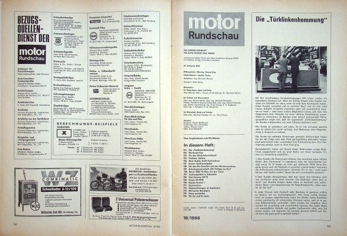 Inhaltsverzeichnis Motor Rundschau 18/1966