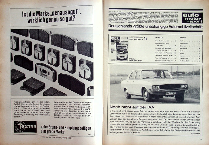 Inhaltsverzeichnis Auto Motor und Sport 18/1967