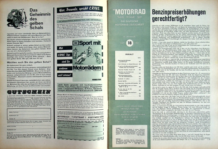 Inhaltsverzeichnis Motorrad 18/1967