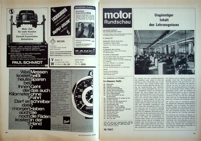 Inhaltsverzeichnis Motor Rundschau 18/1967