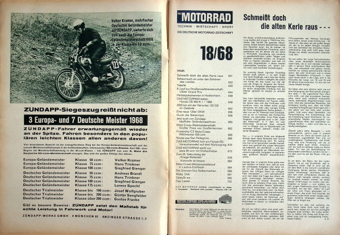 Inhaltsverzeichnis Motorrad 18/1968