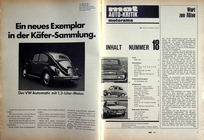 Inhaltsverzeichnis MOT 18/1968