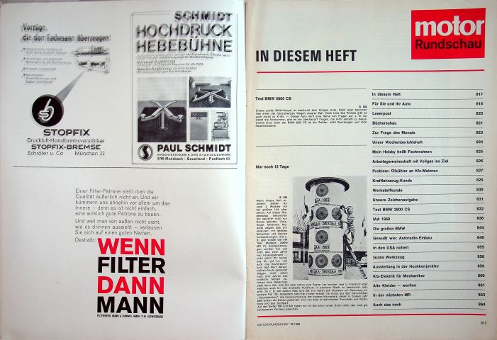 Inhaltsverzeichnis Motor Rundschau 18/1969