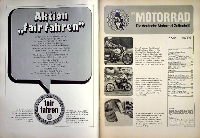 Inhaltsverzeichnis Motorrad 18/1971