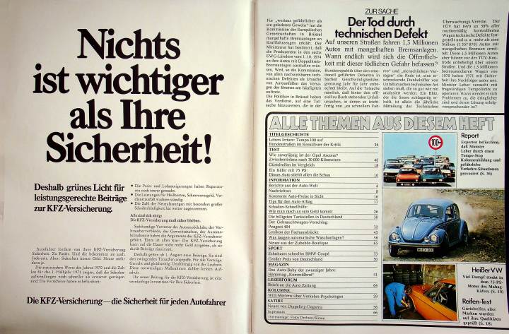 Inhaltsverzeichnis Autozeitung 18/1971