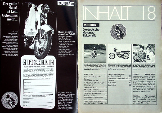 Inhaltsverzeichnis Motorrad 18/1972
