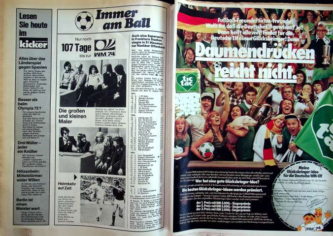 Inhaltsverzeichnis Kicker 18/1974