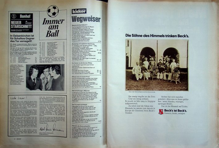 Inhaltsverzeichnis Kicker 18/1975