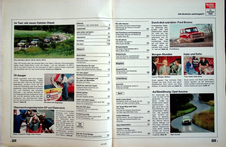 Inhaltsverzeichnis Auto Motor und Sport 18/1976