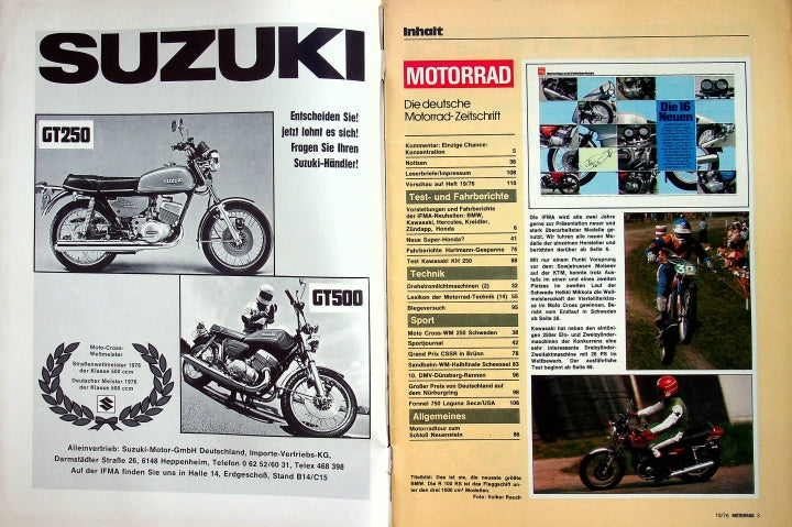 Inhaltsverzeichnis Motorrad 18/1976