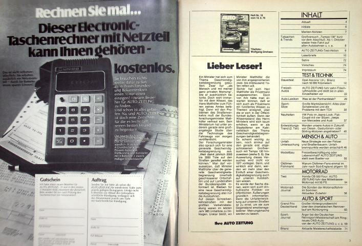 Inhaltsverzeichnis Autozeitung 18/1976