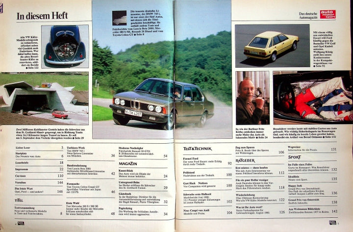 Inhaltsverzeichnis Auto Motor und Sport 18/1980