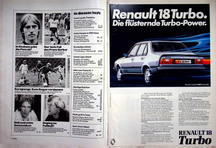 Inhaltsverzeichnis Kicker 18/1981