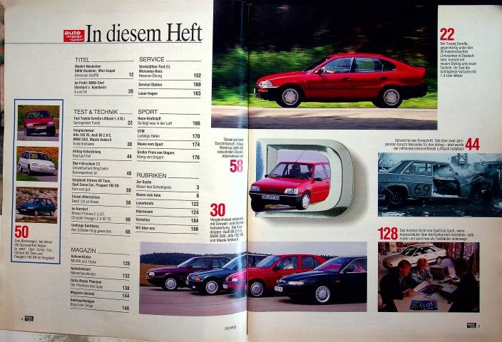 Inhaltsverzeichnis Auto Motor und Sport 18/1992