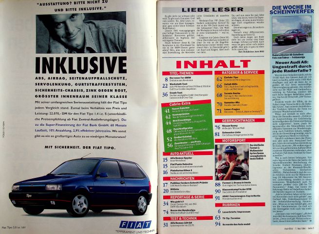 Inhaltsverzeichnis Auto Bild 18/1994