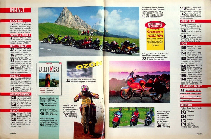 Inhaltsverzeichnis Motorrad 18/1995