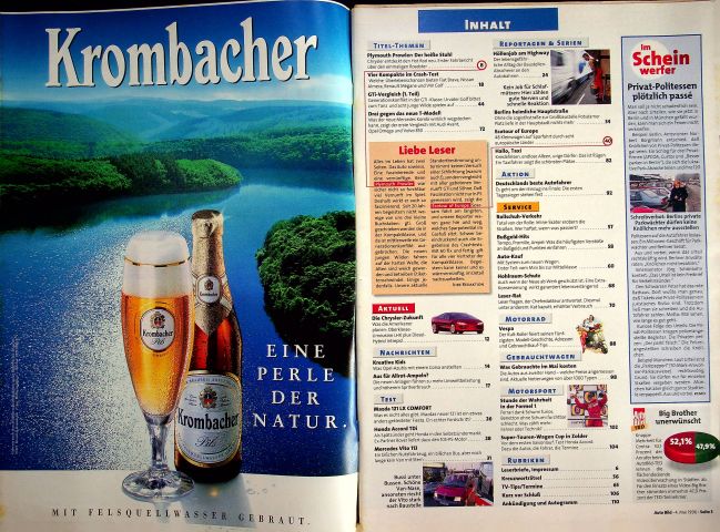 Inhaltsverzeichnis Auto Bild 18/1996