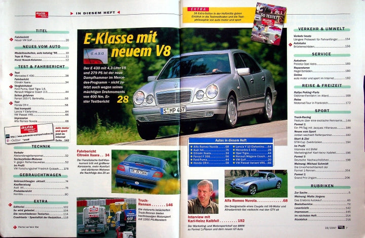 Inhaltsverzeichnis Auto Motor und Sport 18/1997