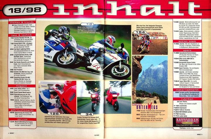 Inhaltsverzeichnis Motorrad 18/1998