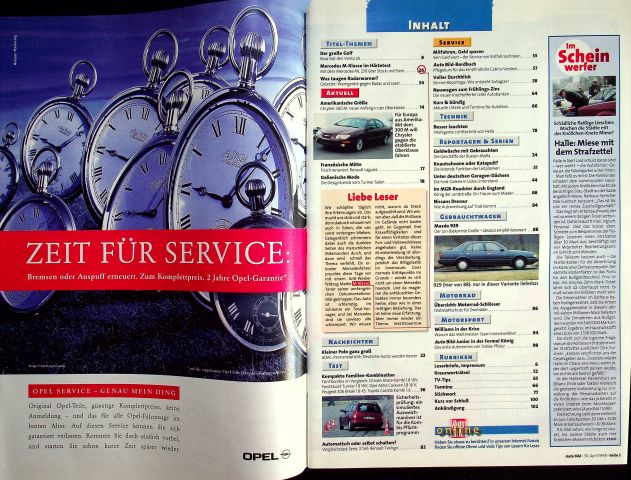 Inhaltsverzeichnis Auto Bild 18/1998