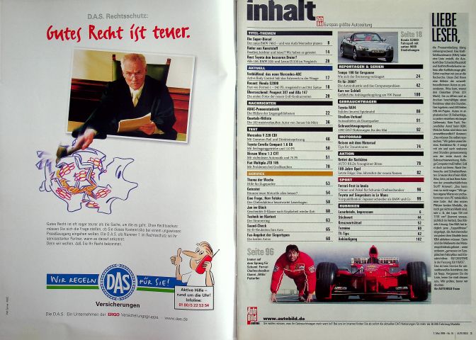 Inhaltsverzeichnis Auto Bild 18/1999