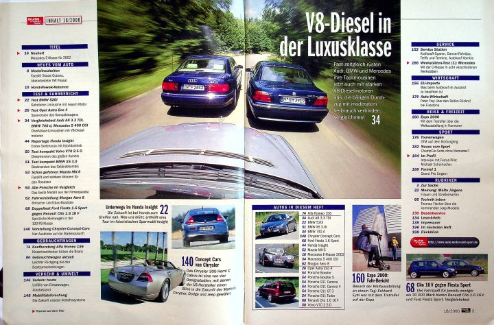 Inhaltsverzeichnis Auto Motor und Sport 18/2000