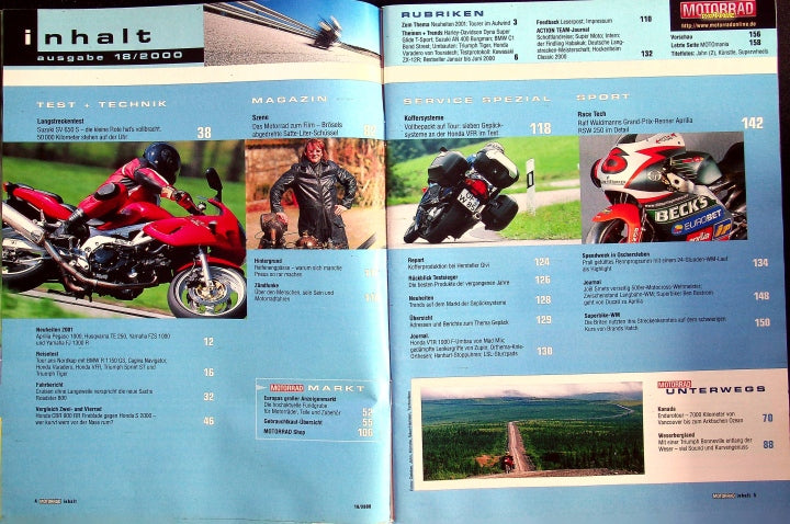 Inhaltsverzeichnis Motorrad 18/2000