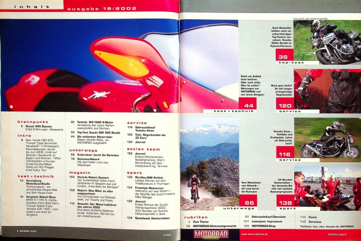 Inhaltsverzeichnis Motorrad 18/2002