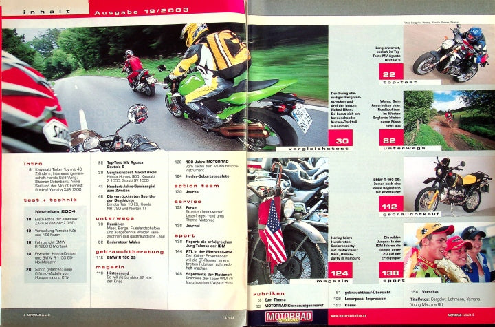 Inhaltsverzeichnis Motorrad 18/2003