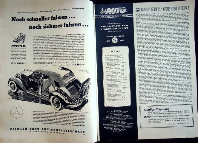 Inhaltsverzeichnis Auto Motor und Sport 19/1950