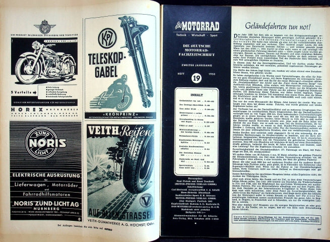 Inhaltsverzeichnis Motorrad 19/1950