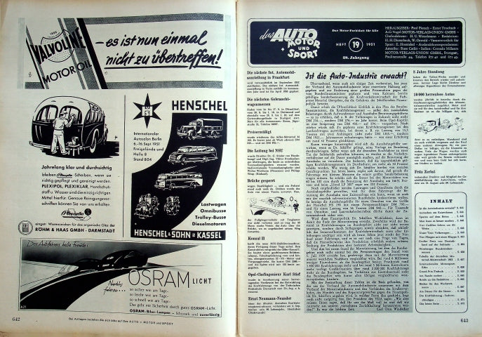 Inhaltsverzeichnis Auto Motor und Sport 19/1951