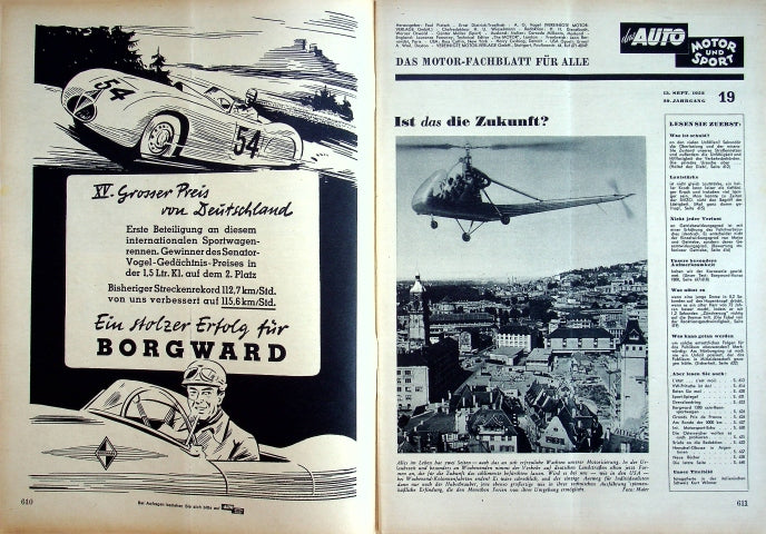 Inhaltsverzeichnis Auto Motor und Sport 19/1952