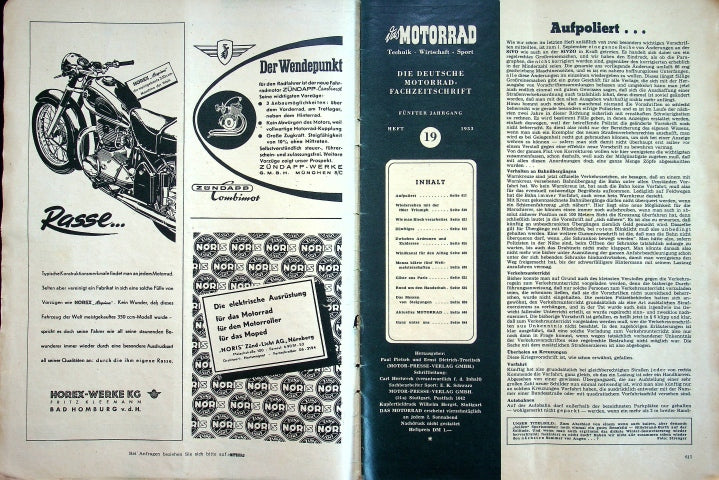Inhaltsverzeichnis Motorrad 19/1953