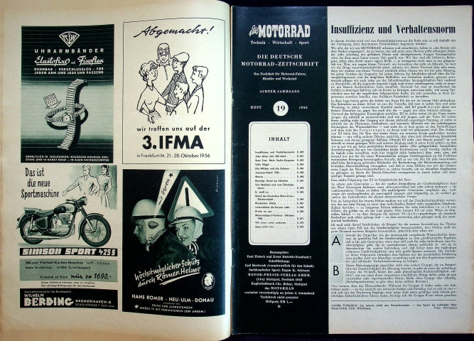 Inhaltsverzeichnis Motorrad 19/1956