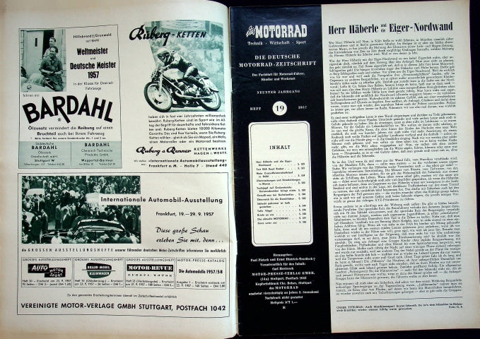 Inhaltsverzeichnis Motorrad 19/1957