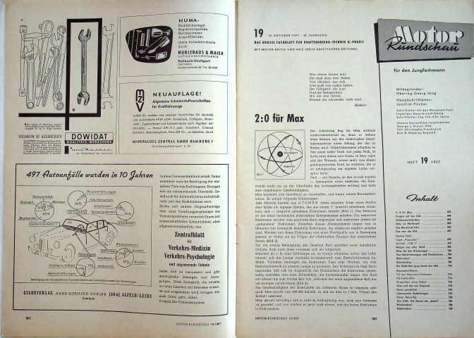Inhaltsverzeichnis Motor Rundschau 19/1957