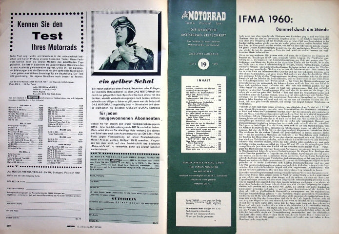 Inhaltsverzeichnis Motorrad 19/1960