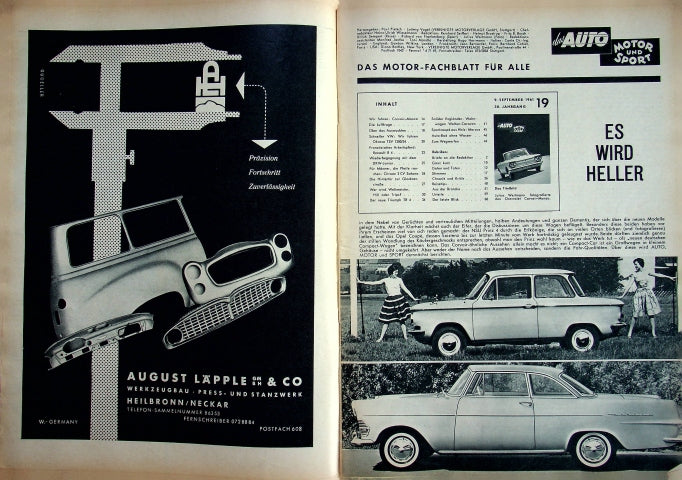 Inhaltsverzeichnis Auto Motor und Sport 19/1961
