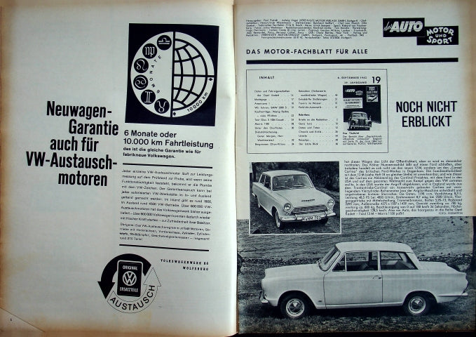 Inhaltsverzeichnis Auto Motor und Sport 19/1962