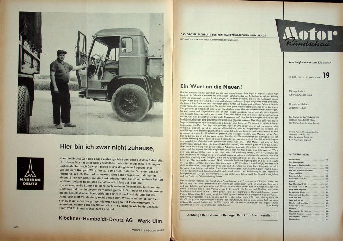 Inhaltsverzeichnis Motor Rundschau 19/1962