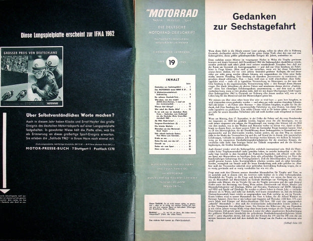 Inhaltsverzeichnis Motorrad 19/1962