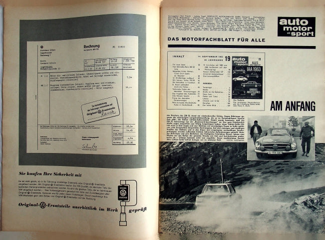 Inhaltsverzeichnis Auto Motor und Sport 19/1963